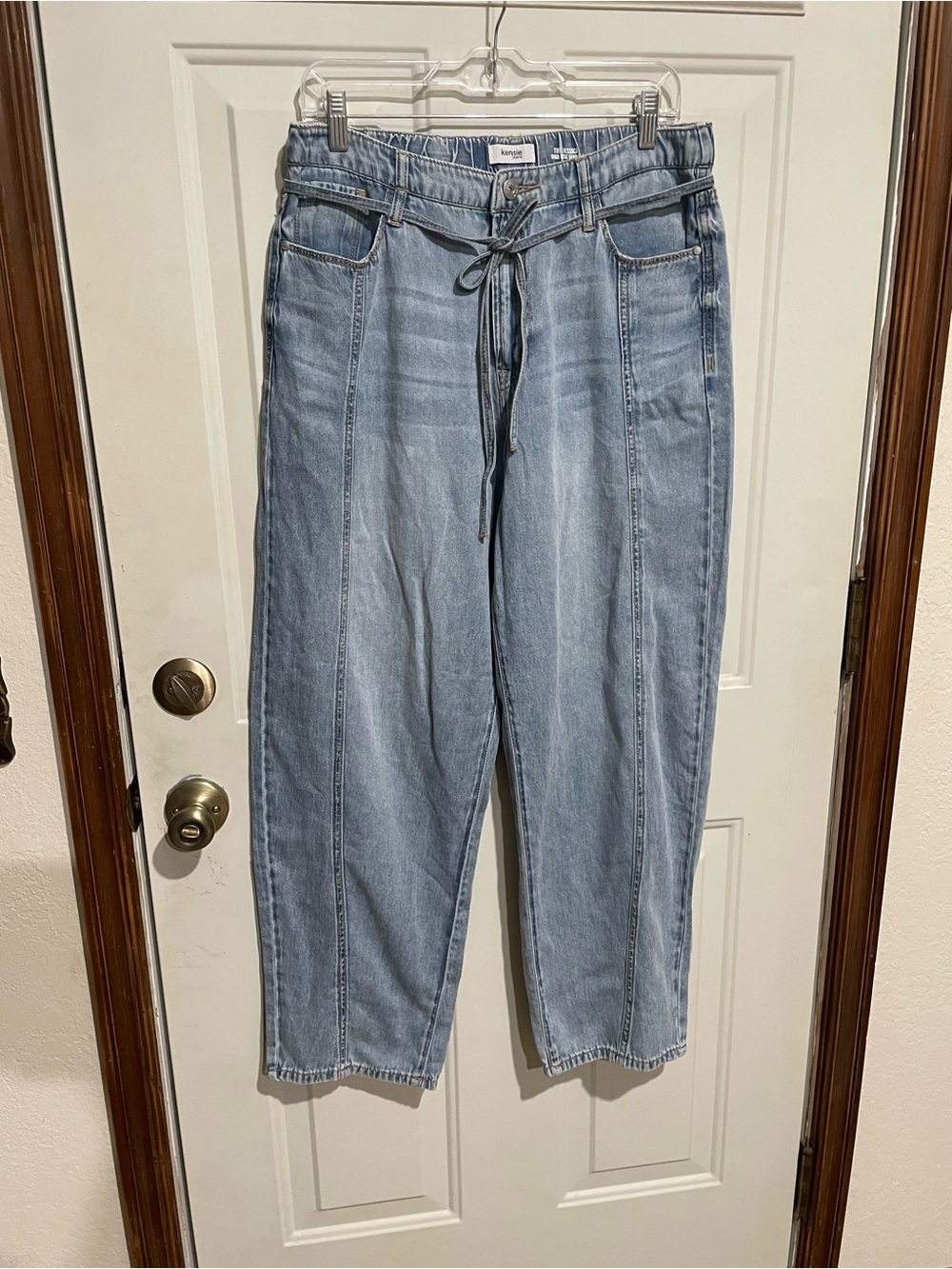 Kensie Light Blue Barrel Drawstring Jeans